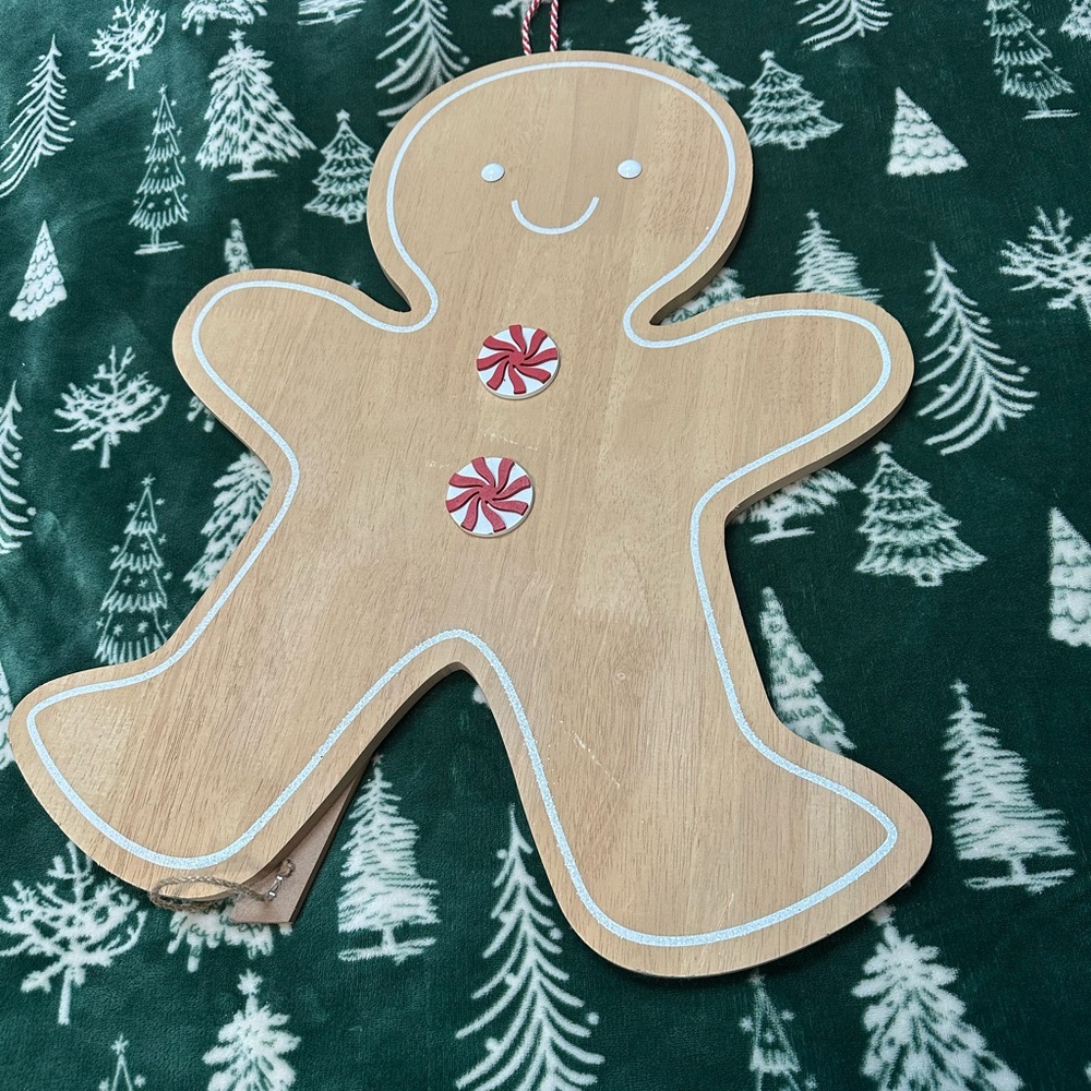 Charming Wooden Gingerbread Man with Peppermint Accents